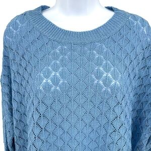 AnnieWear Women’s XL Ocean Blue Diamond Knit Sweater NWT Sheer Lightweight